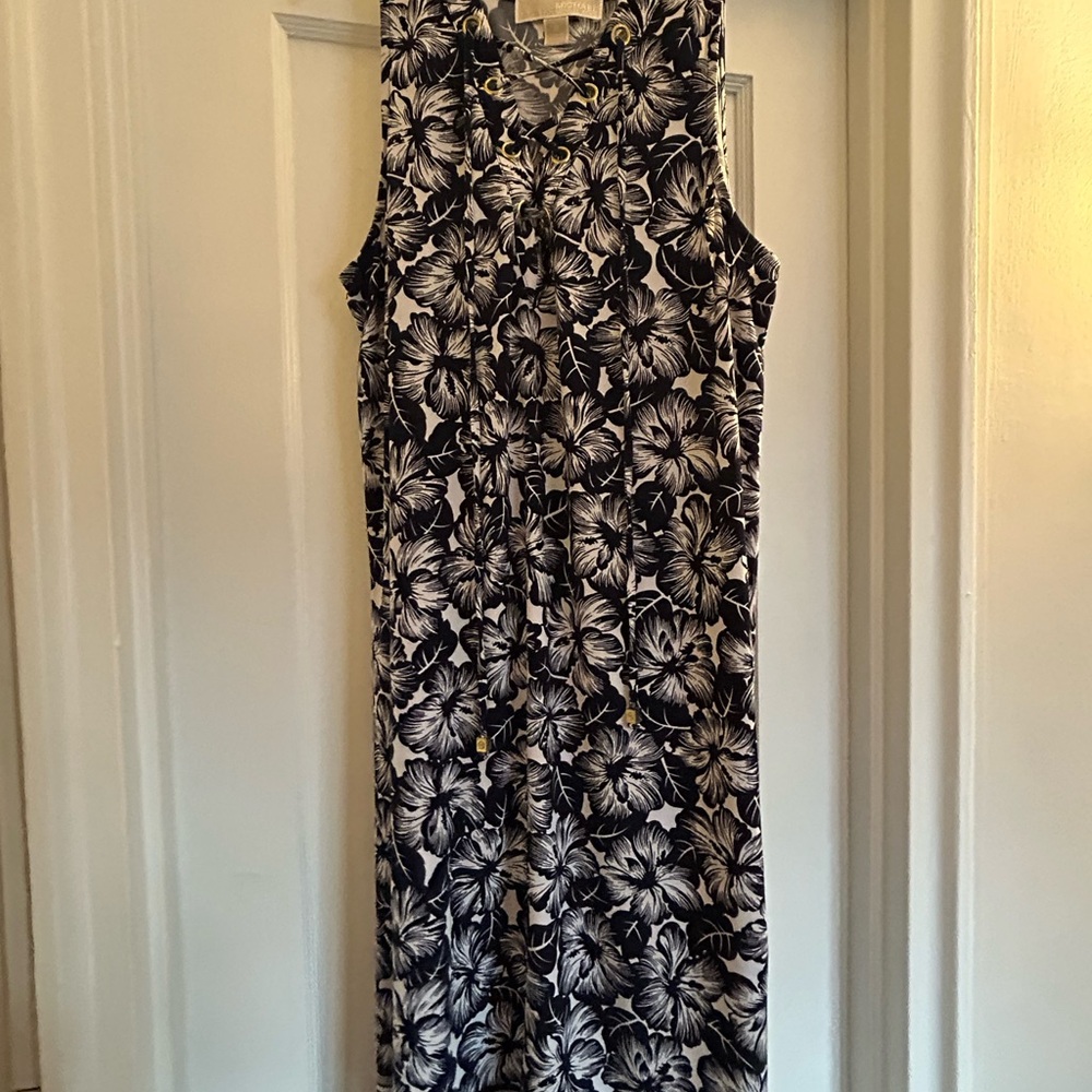 Michael Kors Black and White Floral Midi Dress